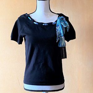 NWT Sz M Sweaterworks Black/Multicolor Scarf Shirt